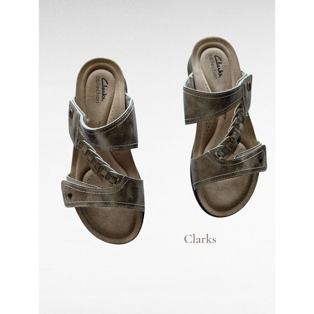 Clarks Collection April Willow Bronze Slide Sandals Shoes  Sz 9.5